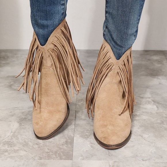Fringe Cowboy Western Ankle Boots in Tan - Picture 5 of 5